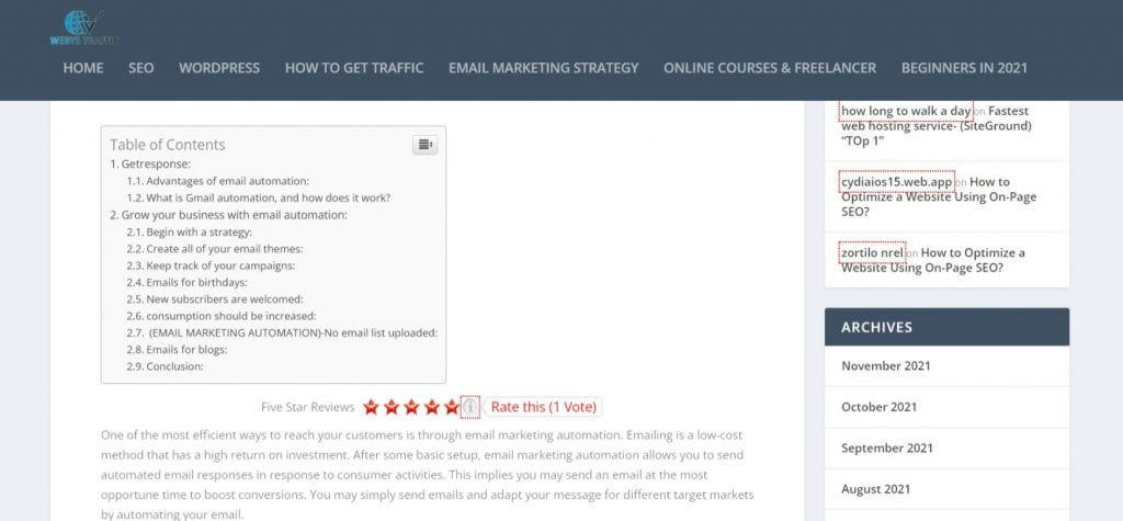 table of content screenshot from my blog to show how it look like