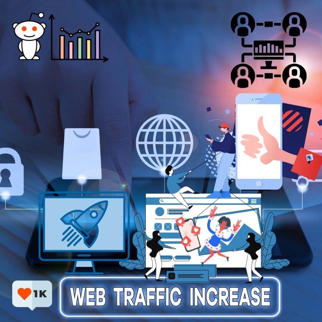 Drive Traffic with different images phones and network shattols dark blue background 