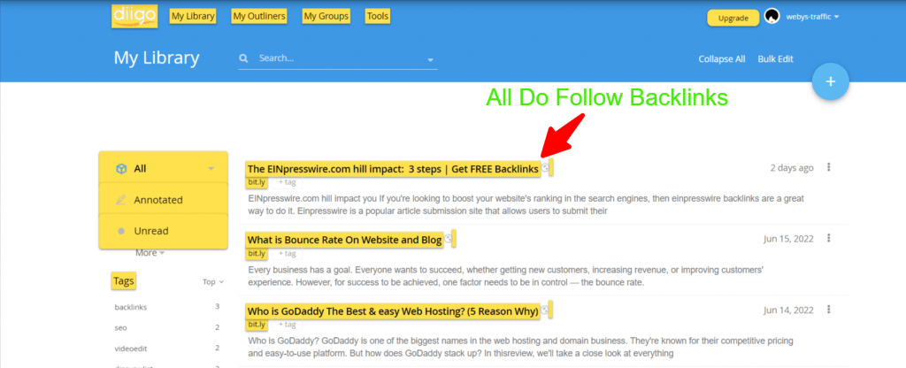 Dofollow Backlinks on Diigo