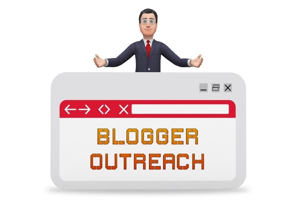 is an image with a cartoon guy show a write with Blogger outreach