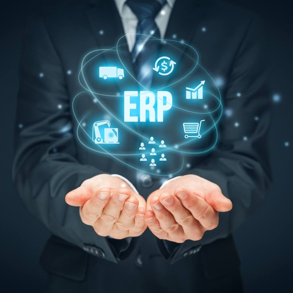 Is a men hold ERP glowing in blue