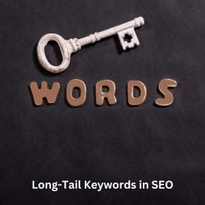 Long Tail Keywords in SEO black backgorud with a silver key