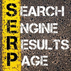 SERP is a brawn and yello back ground writinn serch engine results page